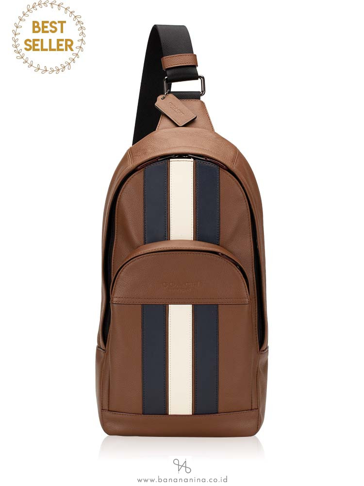 COACH Men 49318 Houston Varsity Sling Pack Saddle Midnight Navy Chalk