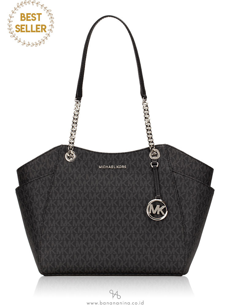 michael kors black purse with silver chain