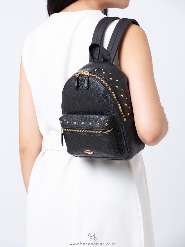 COACH 45070 Studded Mini Charlie Backpack Black