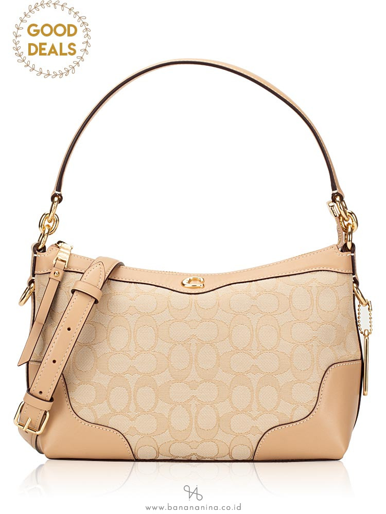 COACH 46285 Signature Ivie Small Shoulder Bag Light Khaki Beechwood