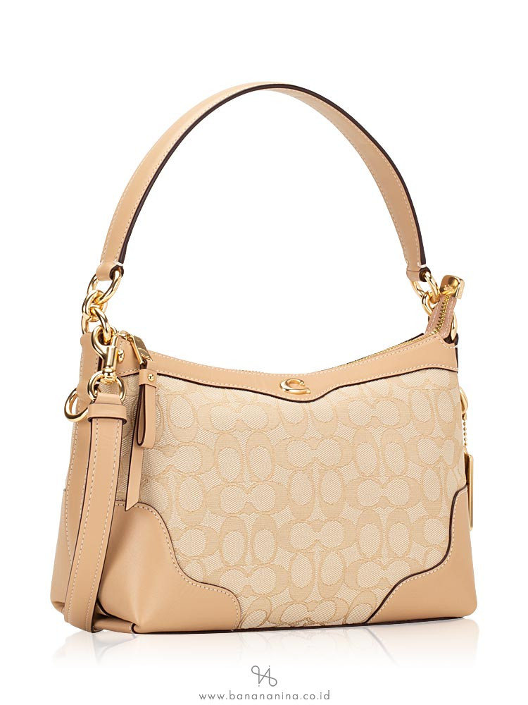 COACH 46285 Signature Ivie Small Shoulder Bag Light Khaki Beechwood