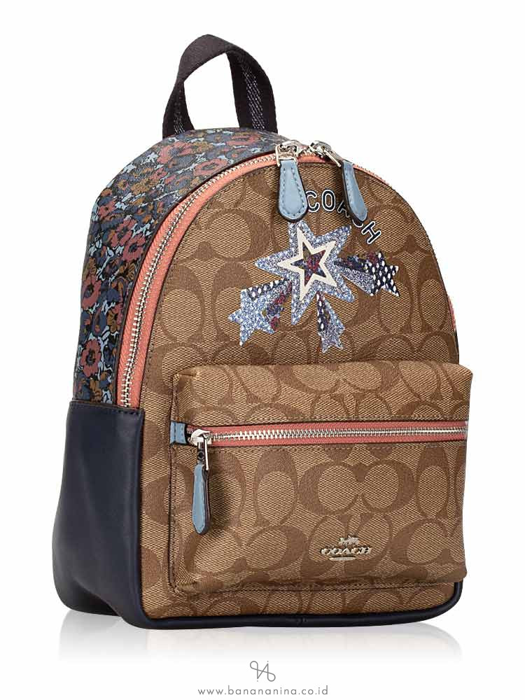COACH 45312 Signature Star Mini Charlie Backpack Khaki Multi