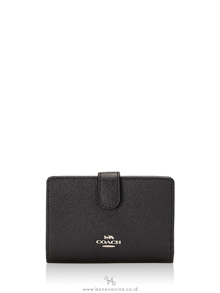 COACH 11484 Crossgrain Medium Corner Zip Wallet Black Silver