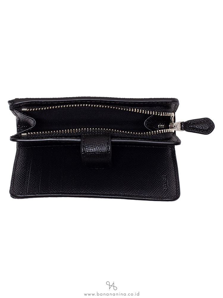 COACH 11484 Crossgrain Medium Corner Zip Wallet Black Silver