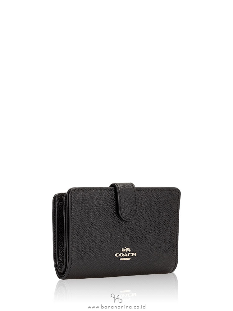 COACH 11484 Crossgrain Medium Corner Zip Wallet Black Silver