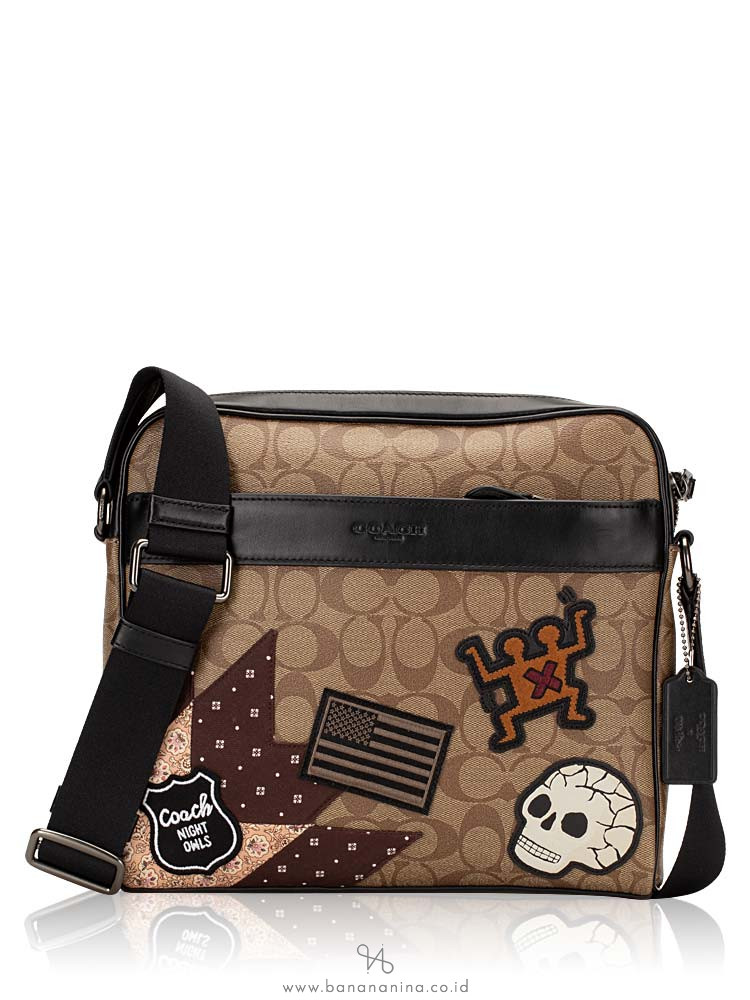 COACH Men 50485 Signature Keith Haring Charles Camera Bag Tan