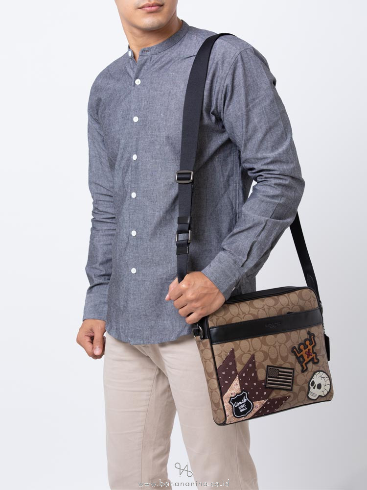 COACH Men 50485 Signature Keith Haring Charles Camera Bag Tan