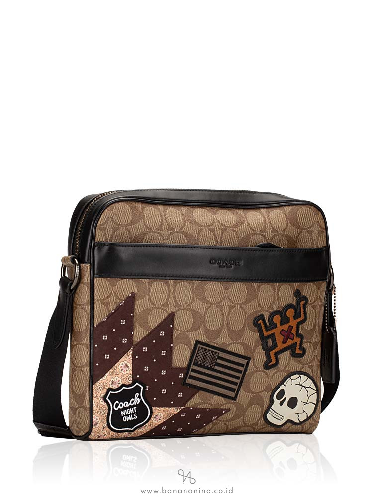 COACH Men 50485 Signature Keith Haring Charles Camera Bag Tan