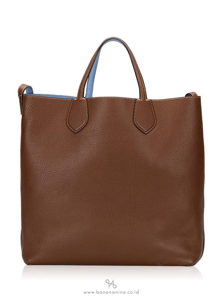 GUCCI Ramble Leather Large Reversible Tote Blue Brown