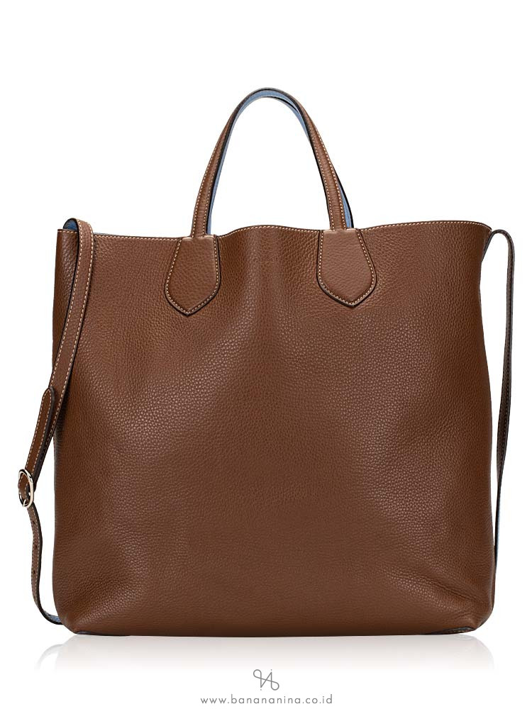 GUCCI Ramble Leather Large Reversible Tote Blue Brown