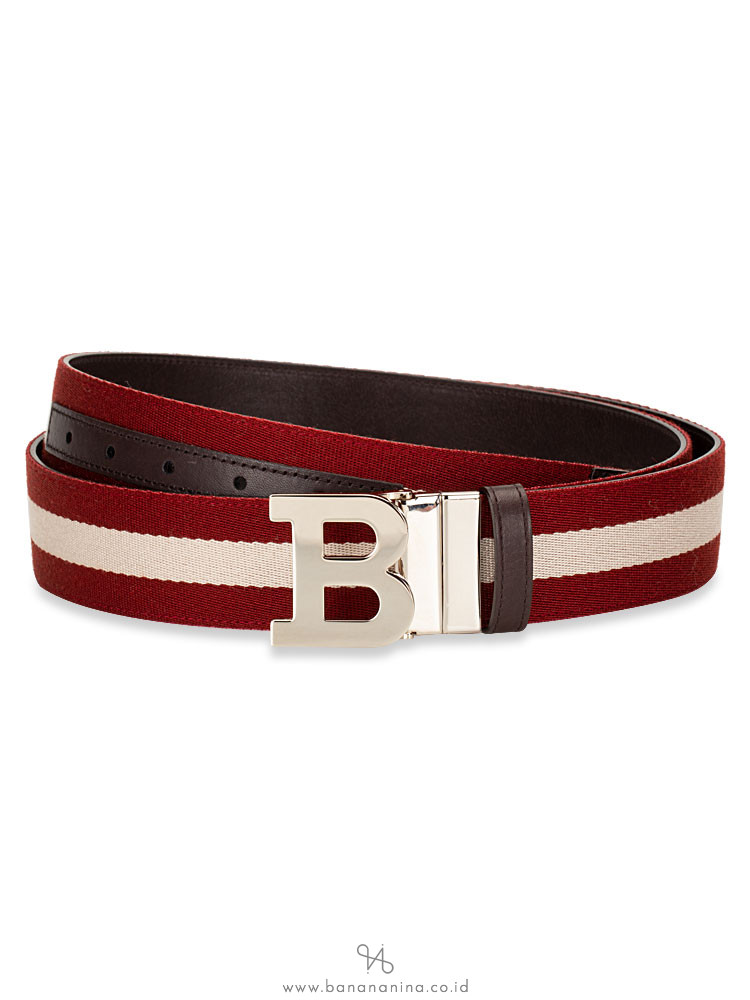 BALLY Men Stripe B Buckle Belt Red