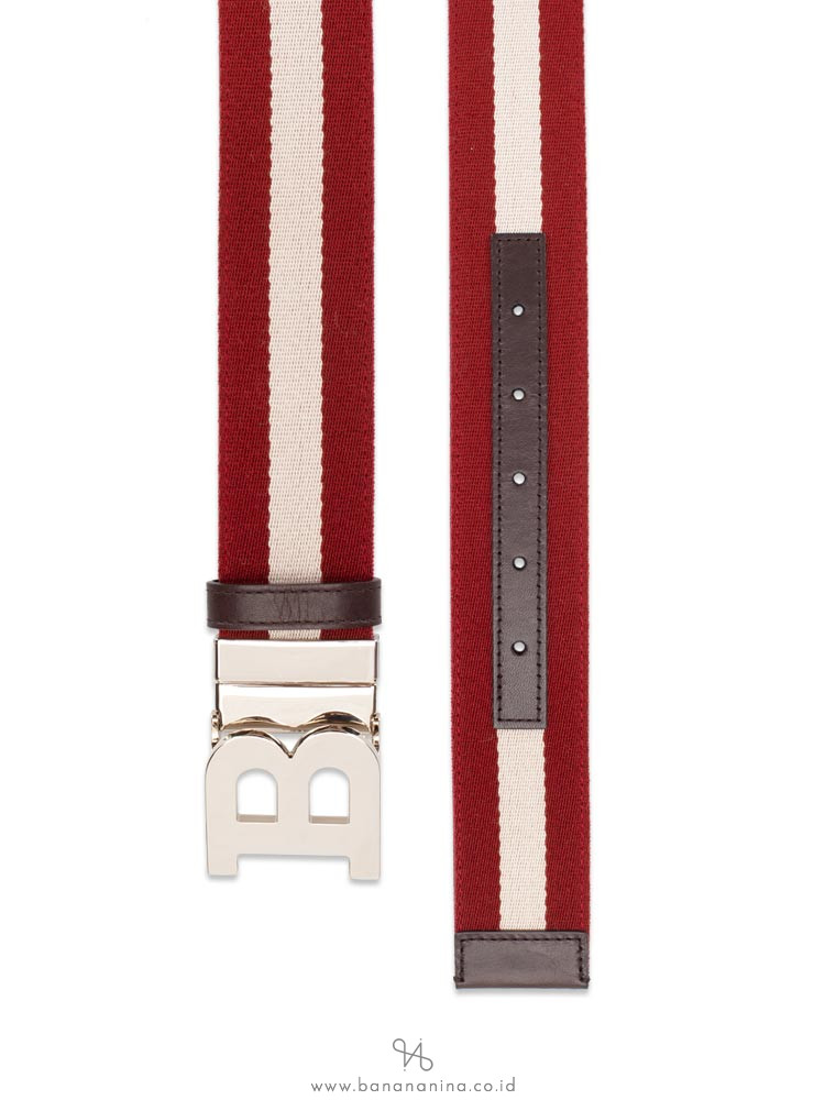 BALLY Men Stripe B Buckle Belt Red