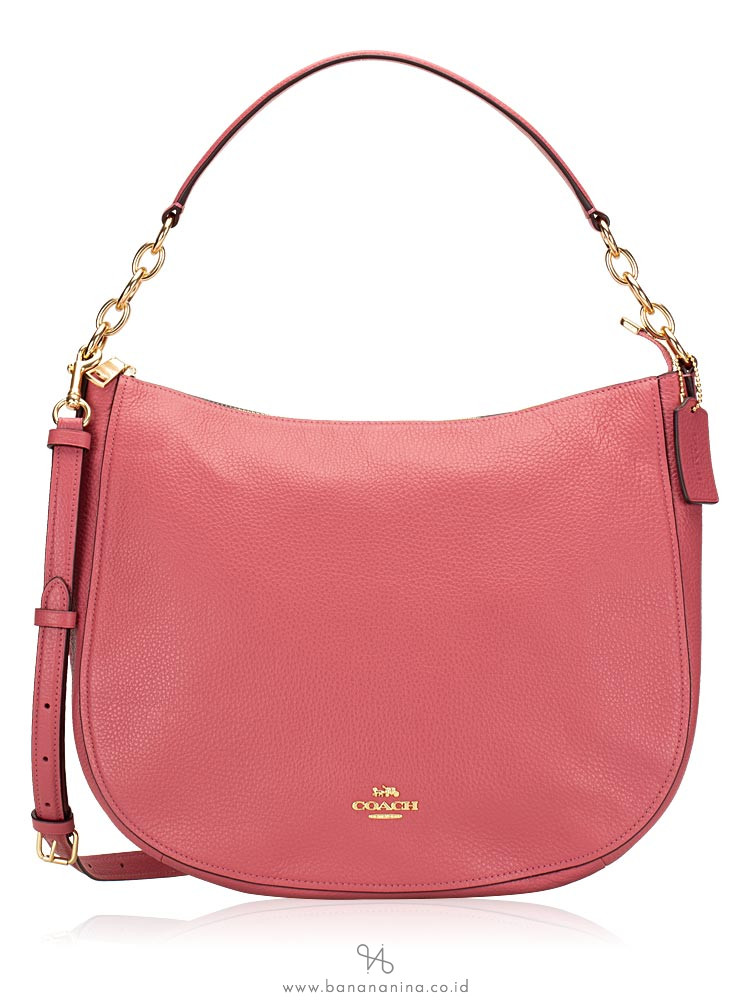 COACH 31399 Pebbled Leather Elle Hobo Strawberry