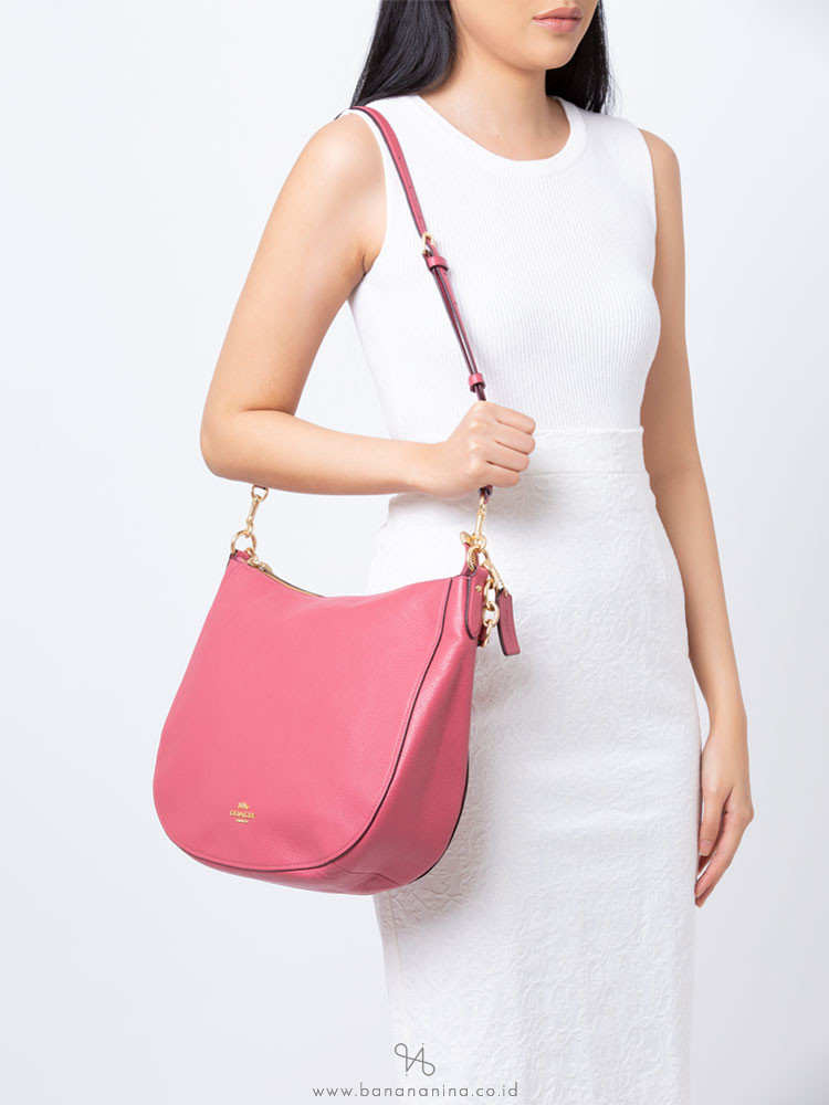 COACH 31399 Pebbled Leather Elle Hobo Strawberry