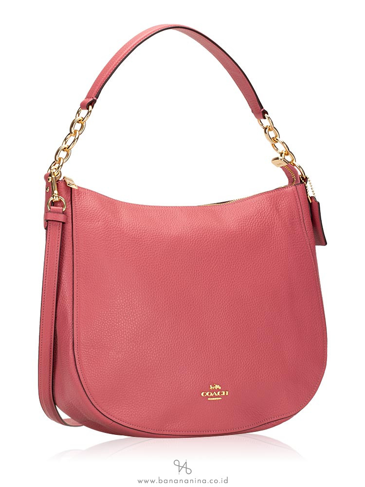 COACH 31399 Pebbled Leather Elle Hobo Strawberry