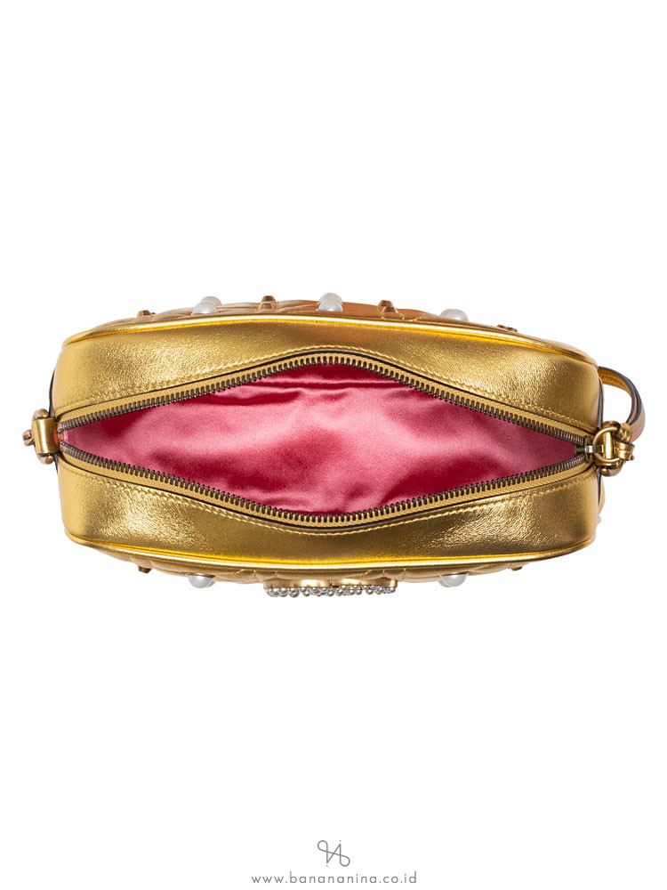 GUCCI GG Marmont Quilted Pearls Crossbody in Shining Gold