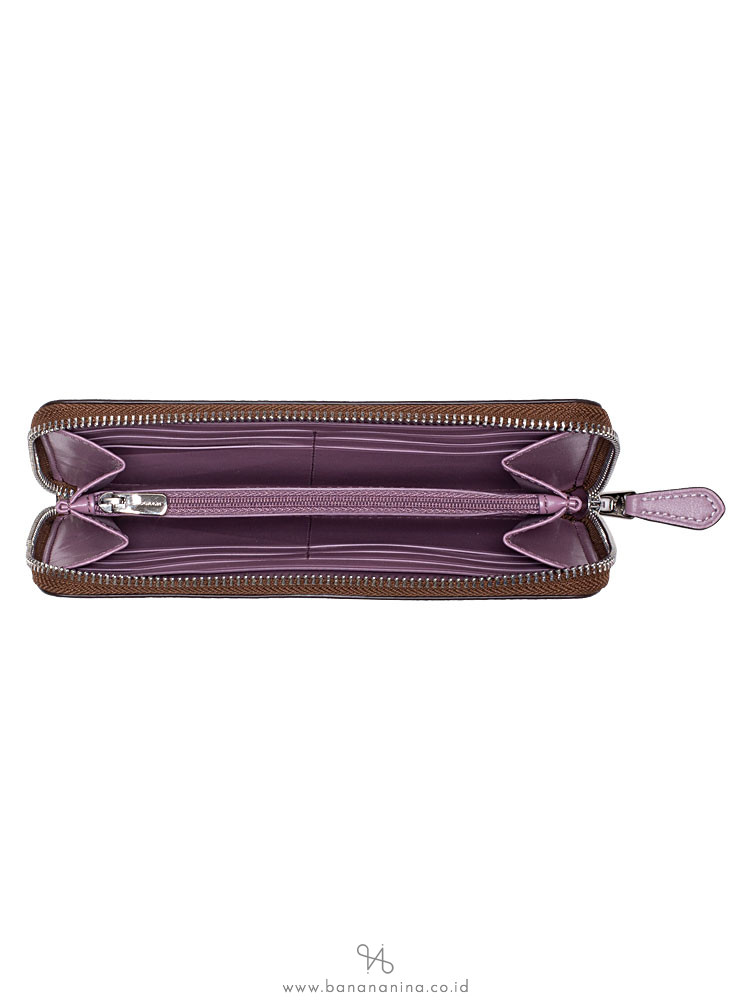 COACH 73345 Signature Lily Print Zip Wallet Khaki Purple Multi