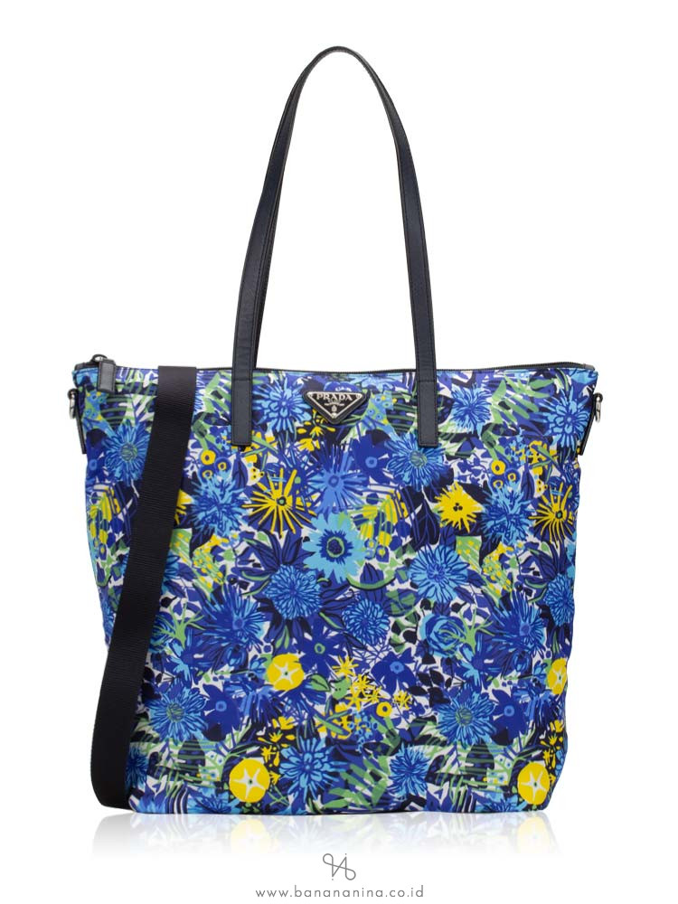 PRADA 1BG189 Tessuto Stampato 2 Way Tote Bluette