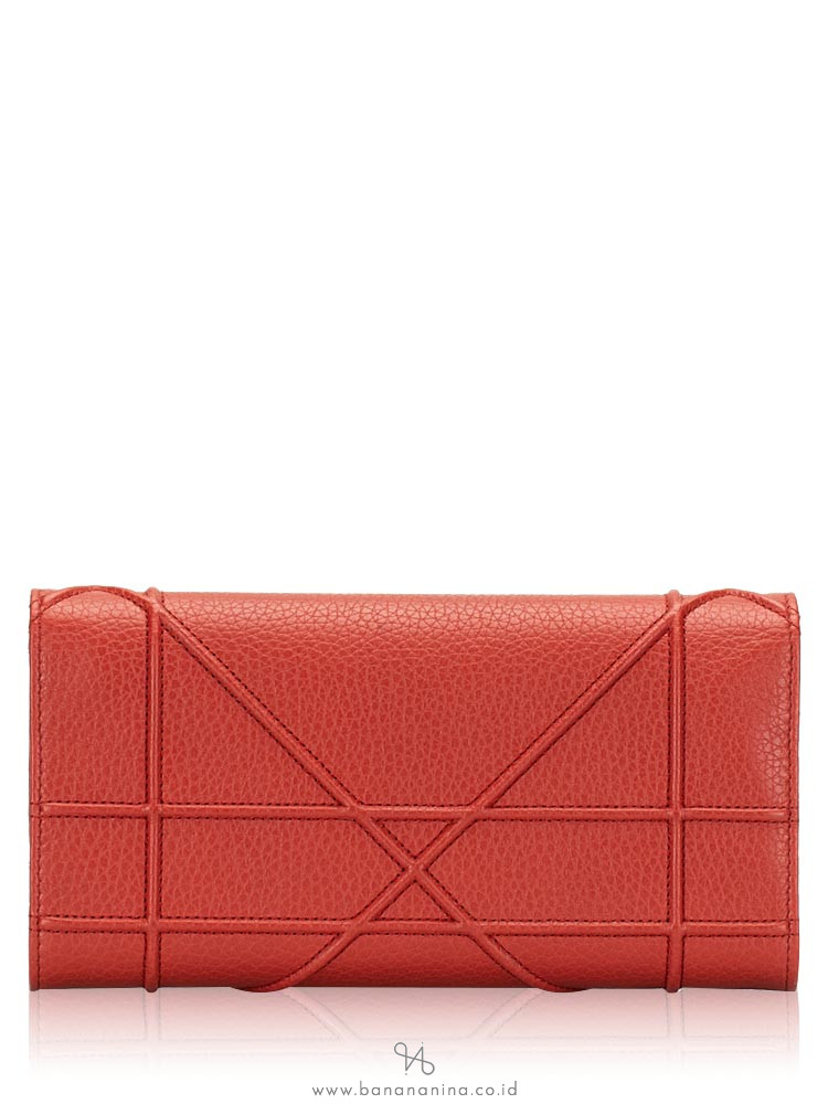 CHRISTIAN DIOR Dior Grained Calfskin Diorama Chain Wallet Rusty Red