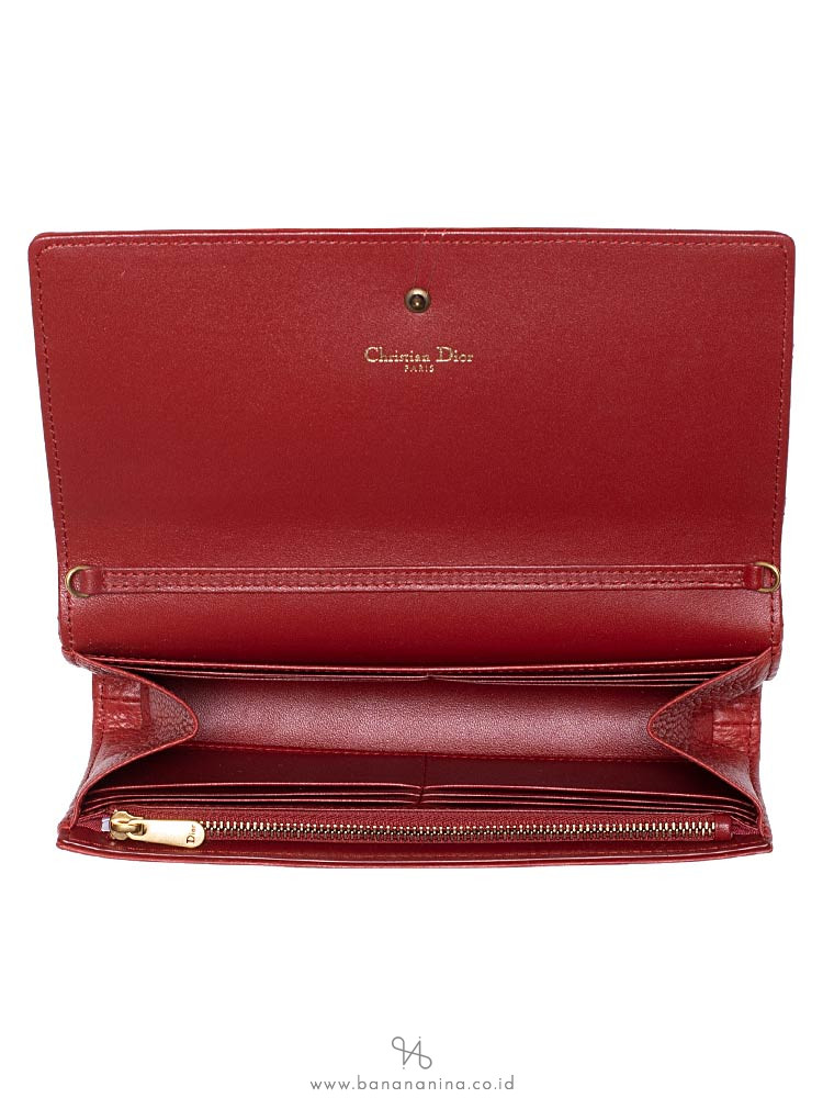 CHRISTIAN DIOR Dior Grained Calfskin Diorama Chain Wallet Rusty Red