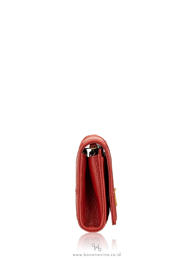 CHRISTIAN DIOR Dior Grained Calfskin Diorama Chain Wallet Rusty Red