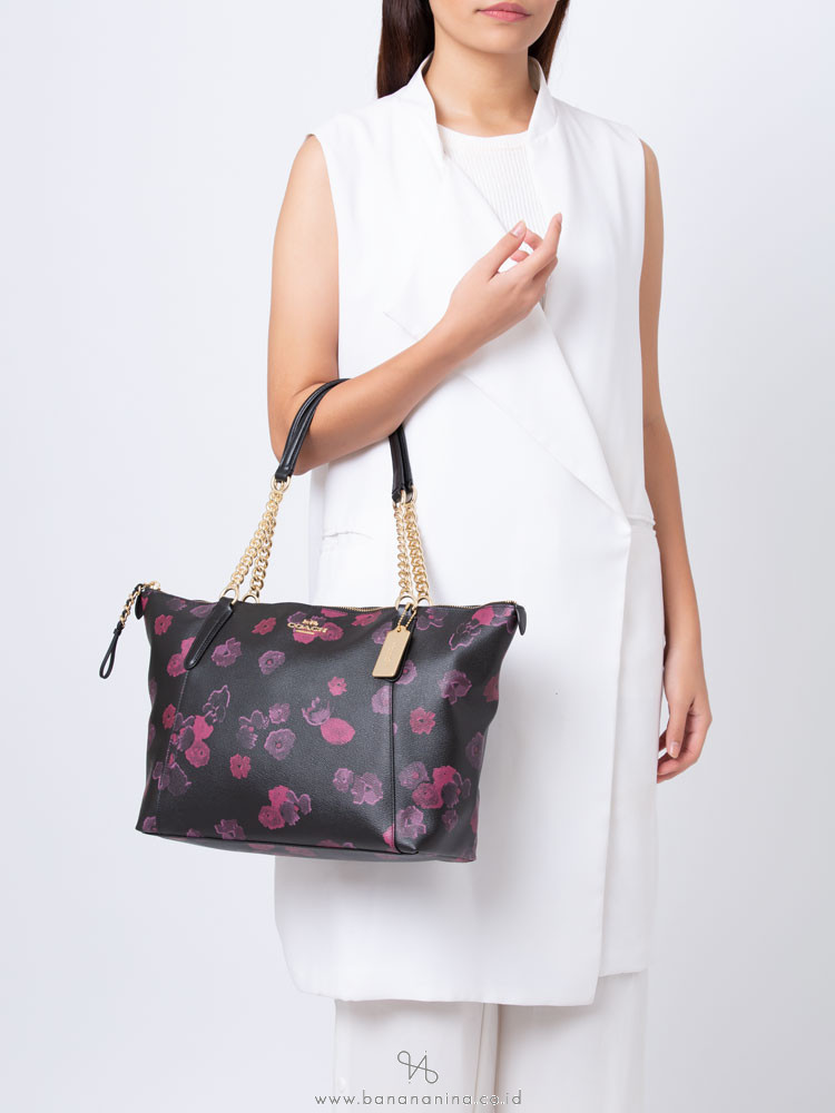 coach ava chain tote black