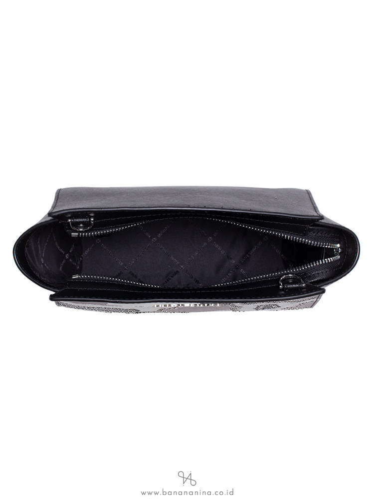 MICHAEL KORS Selma Studded Floral Medium Messenger Black Pearl Grey