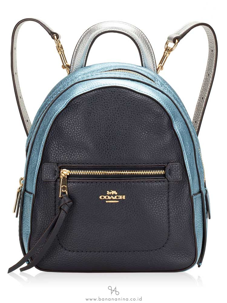 COACH 49122 Metallic Leather Colorblock Andi Backpack Midnight Multi