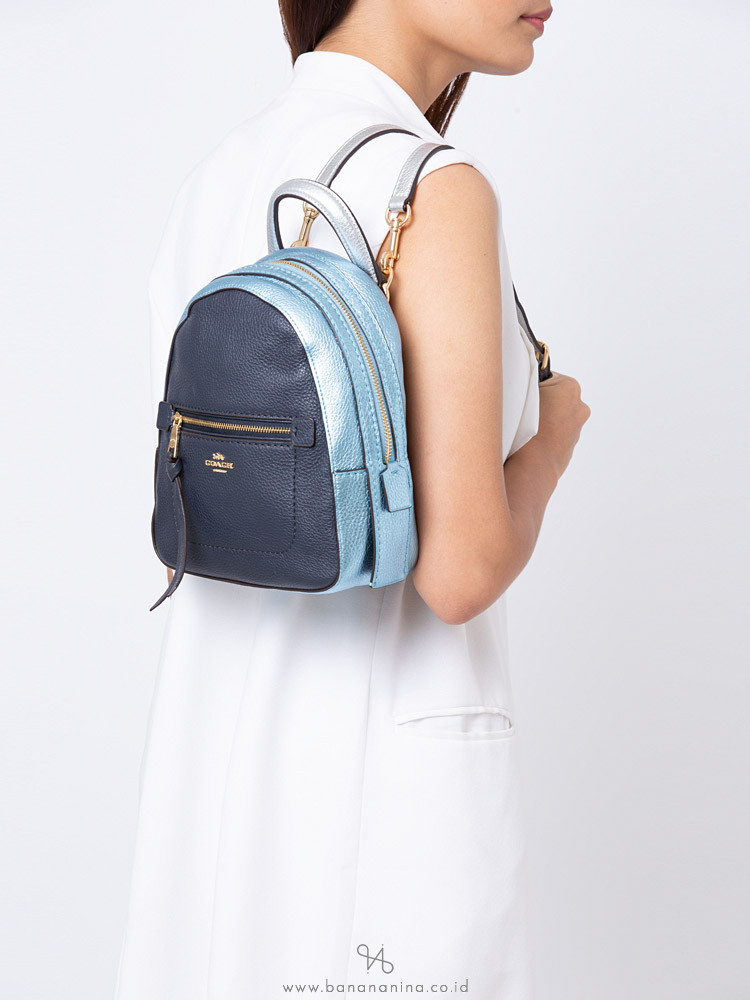 COACH 49122 Metallic Leather Colorblock Andi Backpack Midnight Multi