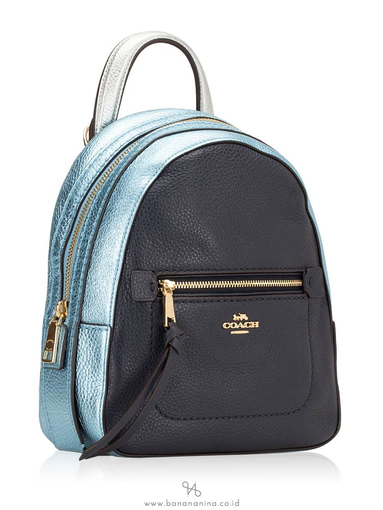 COACH 49122 Metallic Leather Colorblock Andi Backpack Midnight Multi