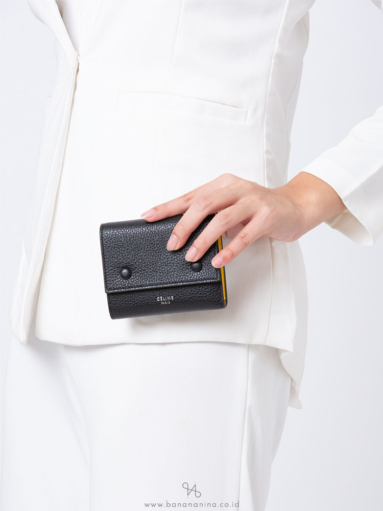 CELINE Small Folded Multifunction Wallet Black Yellow