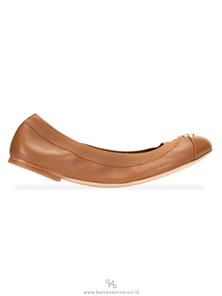 TORY BURCH Jolie Leather Flats Royal Tan Sz 8