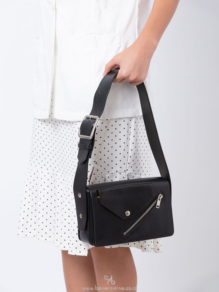 CELINE Medium Case Biker Shoulder Bag Black Sunflower