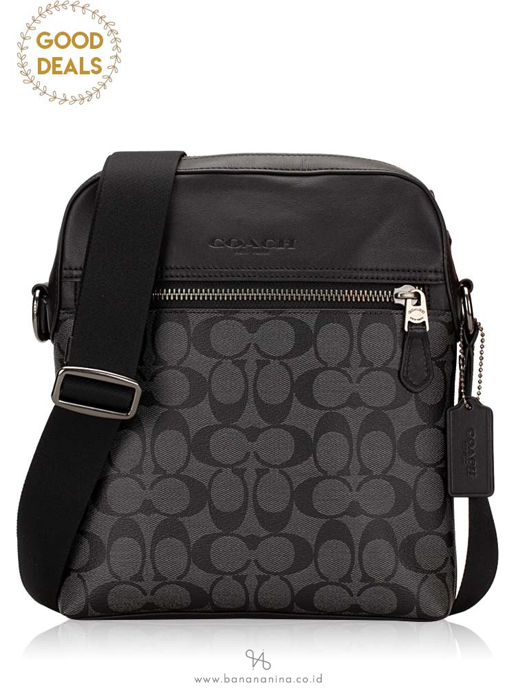 COACH Men 73336 Signature Houston Flight Bag Charcoal Black
