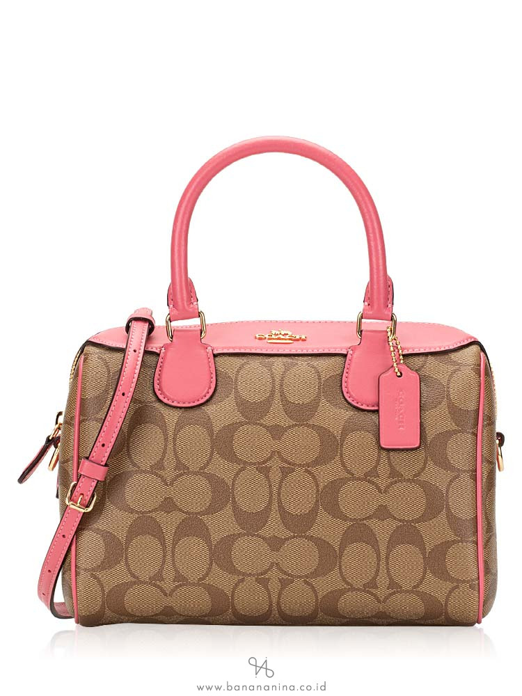 COACH 32203 Signature Mini Bennett Satchel Khaki Pink Ruby