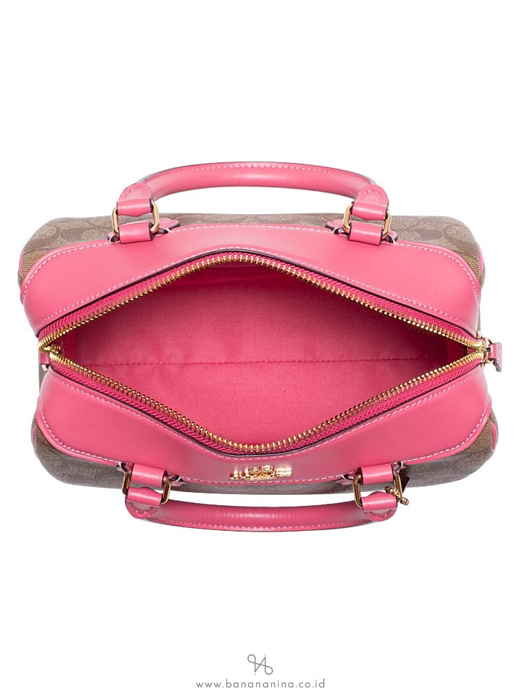 COACH 32203 Signature Mini Bennett Satchel Khaki Pink Ruby