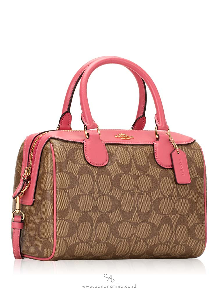 COACH 32203 Signature Mini Bennett Satchel Khaki Pink Ruby