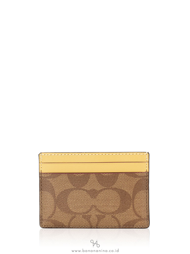 COACH 73079 Signature With Fruit Card Case Khaki Sunflower