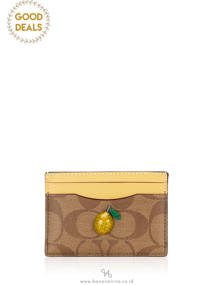 COACH 73079 Signature With Fruit Card Case Khaki Sunflower