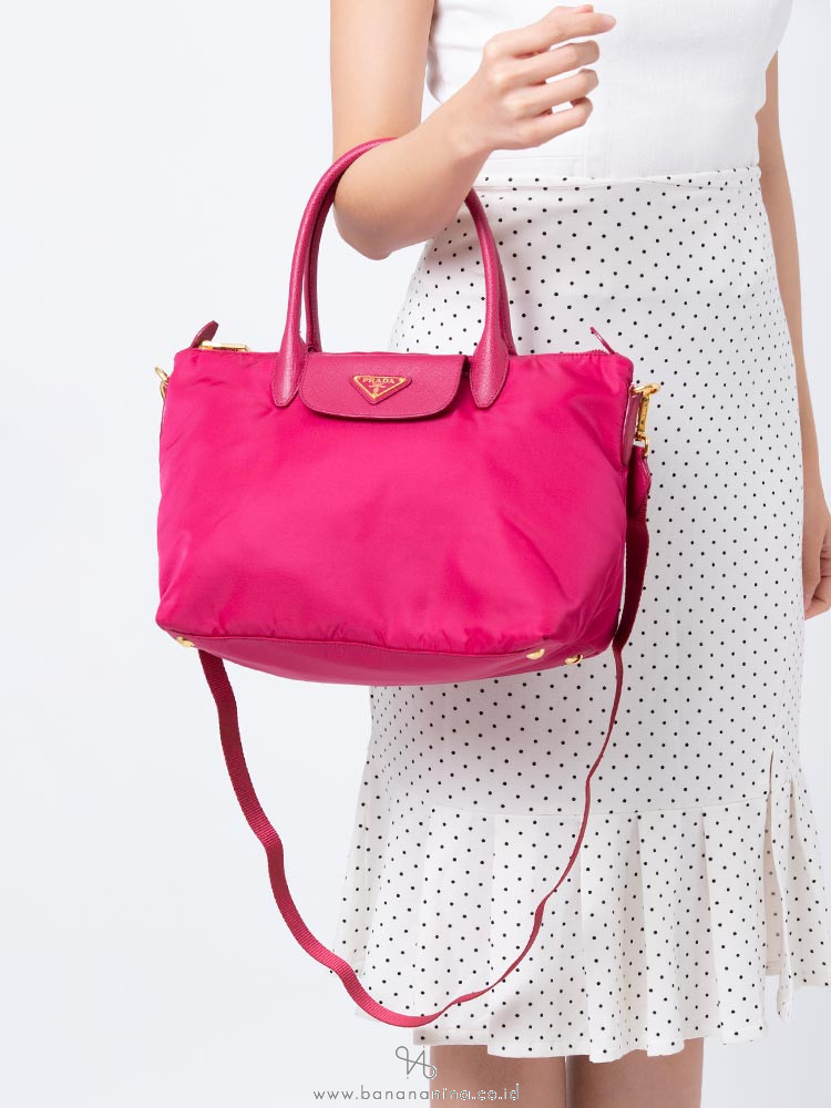 PRADA 1BA106 Tessuto Saffiano Tote Ibisco