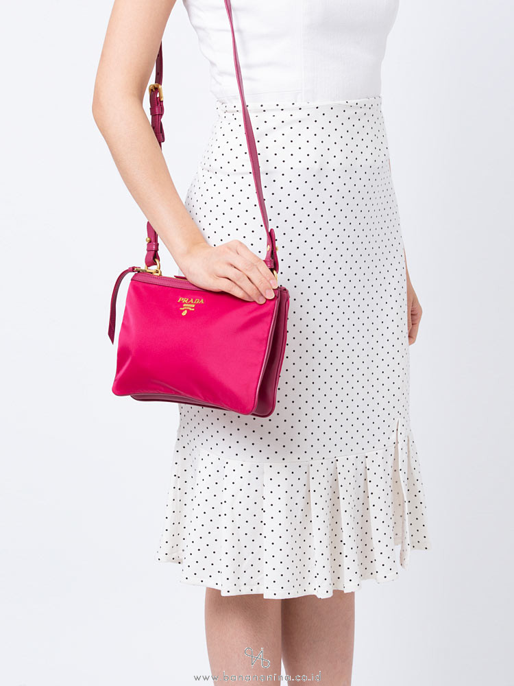 PRADA 1BH046 Tessuto Soft Calf Bandoliera Ibisco