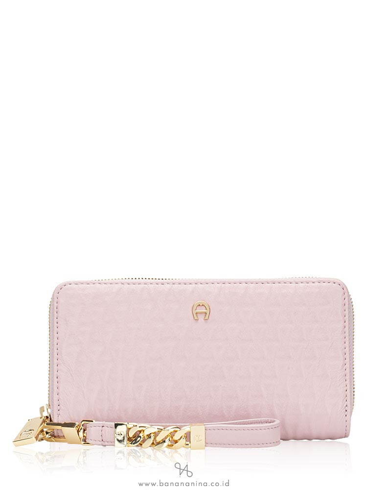 AIGNER Embossed Leather Travel Wallet Mauve