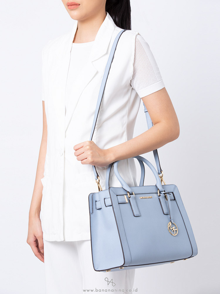 MICHAEL KORS Dillon Saffiano Medium Top Zip Satchel Pale Blue
