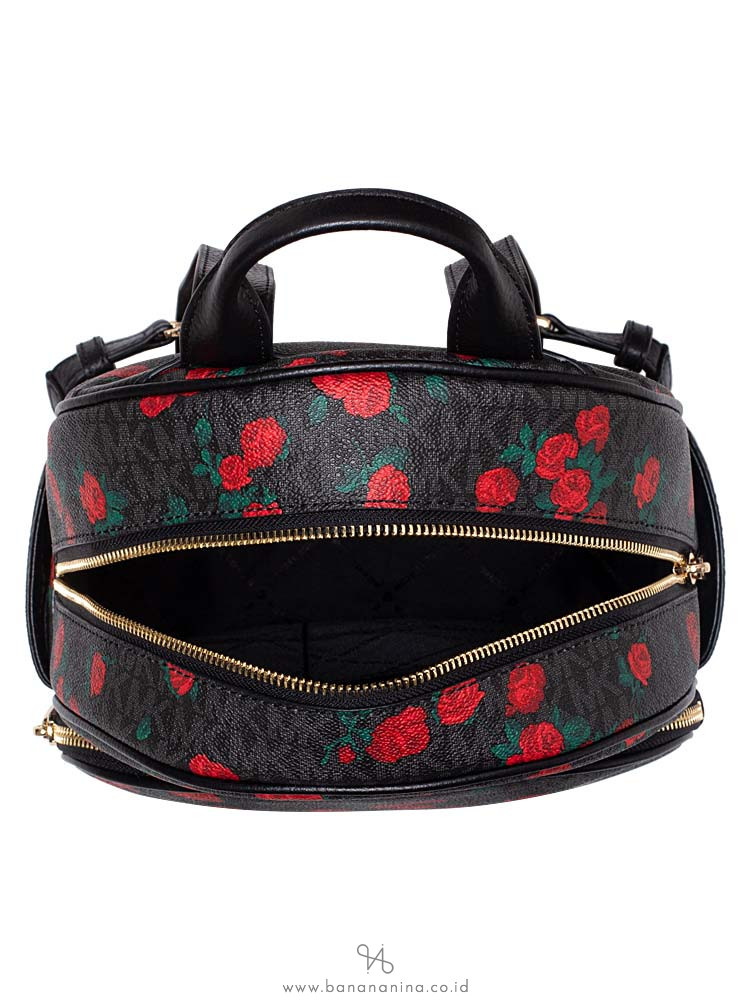 MICHAEL KORS Abbey Signature Floral Medium Backpack Black Red