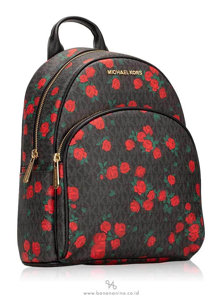 MICHAEL KORS Abbey Signature Floral Medium Backpack Black Red