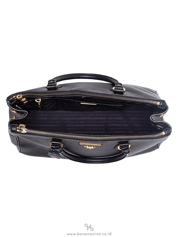 PRADA BN2274 Saffiano Lux Double Zip Tote Black