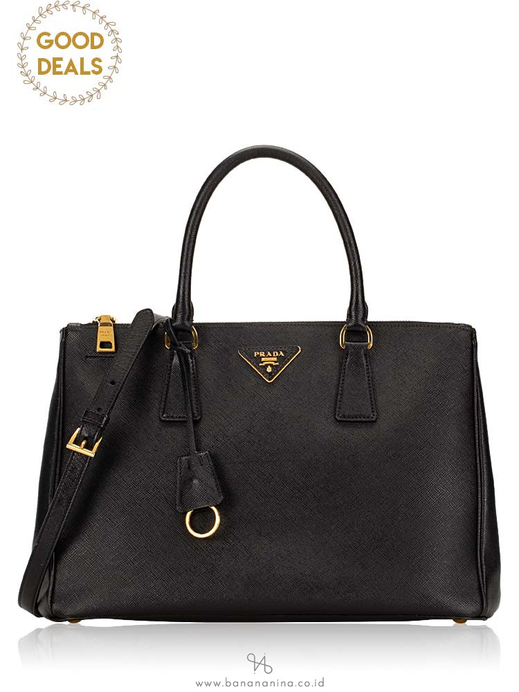 PRADA BN2274 Saffiano Lux Double Zip Tote Black