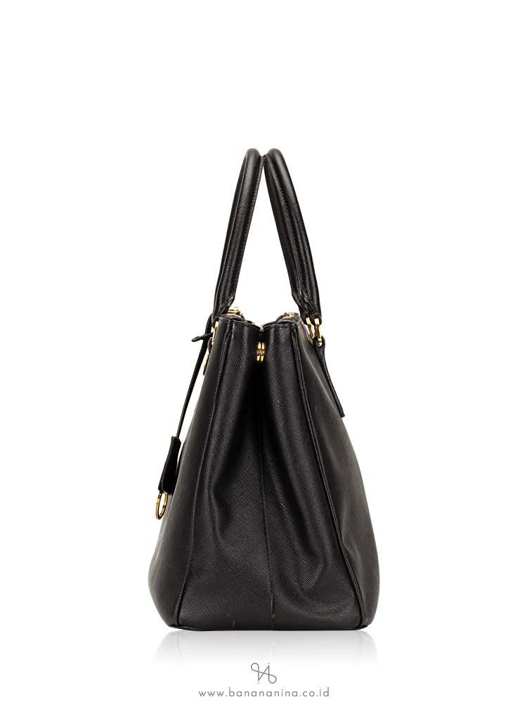 PRADA BN2274 Saffiano Lux Double Zip Tote Black