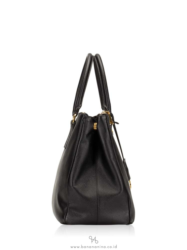 PRADA BN2274 Saffiano Lux Double Zip Tote Black