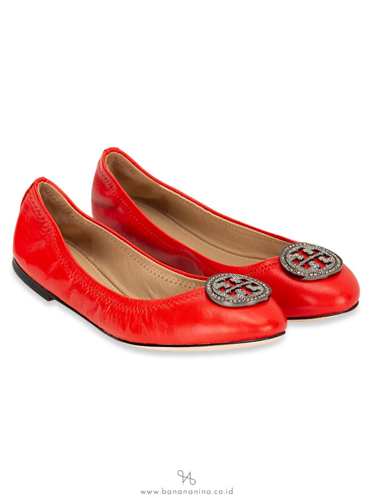 TORY BURCH Liana Leather Flat Exotic Red Sz 7